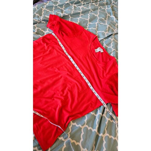 Carmen Marc Valvo Red Short Sleeve Women’s 2X Textured Sleeves Stretchy Blouse - Picture 6 of 9